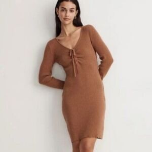 Madewell Brown Ribbed Buttoned Long Sleeve Dress